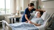 © Fiverr/fazilazia703 - Compassionate nurse tending to a pregnant patient in a hospital bed, offering comfort and support during her recovery and medical care in a bright hospital room.