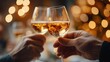 © Larisa AI - A joyful moment captured as two people clink glasses of sparkling wine, embodying celebration and happiness, perfect for conveying social gatherings and special occasions.