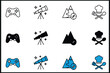 © Grainora - Recreational Hobbies Vector Icons Pack - 12 Editable Stroke Outline Flat Glyphs for Gaming, Astronomy, and Cooking