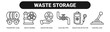 © santerabos - Waste Storage web banner icon vector illustration concept with icons of transport cask, waste barrel, radiation sign, cooling pipe, radiation detector, and control rod.