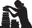 © shopone - Woman stacking black plastic containers silhouette