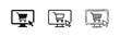 © drawing lines - E-Commerce and Online Shopping Monitor Icon Set with Cart