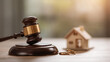 © KotBaton - Judge gavel with wedding rings and house model, divorce and property division concept.