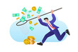 © 365 days studio - Businessman using net to catch floating money and gold coins representing wealth acquisition financial opportunity and proactive income growth concept