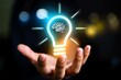 © MOHAMMED - A hand holding a glowing light bulb with a brain inside representing creative idea and innovation