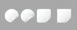 © GraphixTreasure - Realistic collection of white adhesive paper stickers including circle and square shapes with a peel-off effect corner, perfect for labels, price tags, and promotional mockups.