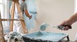 © Mr. Bolota - Two people painting a room light blue with paint rollers