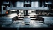 © PikePicture - Industrial hydraulic press stamping metal parts in manufacturing plant