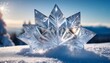 © Cory - a large multifaceted crystalline structure resting on a bed of fresh undisturbed snow with detailed icy flakes adorning it