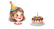 © Wagner - Illustration of a girl with a cute birthday cake on a white background