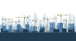 © Aan - Urban City Construction Site with Tower Cranes and Building Silhouettes Illustration for Architecture and Real Estate Development