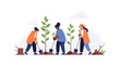 © Harno Suwito - Diverse group of women planting young trees together in nature. EPS Editable. Vector Illustrations.