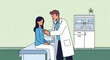 © Anaelle Compere - Doctor listening to patient with stethoscope in clinic office