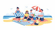 © Faris - Family enjoying a sunny beach picnic by the ocean waves.