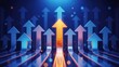 © シャキルスタジオ - Bright Orange Arrow Leading Upwards Among Blue Arrows, Symbolizing Business Growth and Success