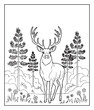 © Vect Village - Forest animal coloring page for kids and adults of a cute deer standing in nature black outline vector illustration