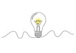 © Popular Line  - Continuous single line drawing of a glowing light bulb with golden radiance