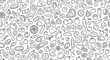 © Sayera - Seamless pattern with hand drawn food items and healthy ingredients in black and white sketch style