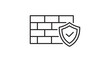 © Usman - Firewall and Network Security Editable Stroke Vector Icon. Minimalist black line illustration of a brick wall with a protective shield and checkmark, representing cyber safety and data protection.