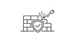 © Usman - Intrusion Prevention and Network Security Firewall Editable Stroke Vector Icon Illustration Featuring a Protective Shield and Brick Wall Deflecting an Attack Arrow on a White Background.