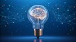 © Anjuman - Glowing 3d wireframe human brain floating inside a light bulb representing artificial intelligence and innovation