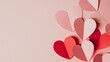 © MIS - Colorful paper hearts in various shades of pink and red on a light pink background for valentines day or love themed designs