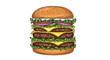 © Tarek - Mouth-watering illustration of a large double cheeseburger with multiple patties cheese lettuce tomato and onion slices.