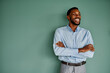 © Lumos sp - Portrait of a young happy businessman having a meeting or training in the office. Teamwork and success concept, portrait of a smart young businessman, student, teacher or coach