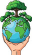 © SiyamolHasan - Hand holding Earth globe with trees growing on top, symbolizing environmental conservation.