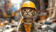 © Yes - Adorable kitten in construction gear, posing with a focused expression