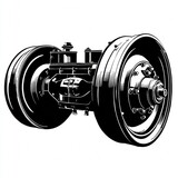 Engine component with two wheels designed for machinery and vehicles shown clearly for inspection and education