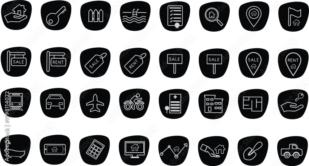 Property File Symbol Real Estate and Property Management Icon Set, Line Art Symbols And ...