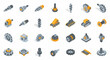 © erviana - Collection of isometric industrial machine parts and components, including gears, screws, and mechanical elements.