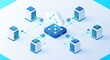 © Muhammad Wasiq  - Network servers connected to central data hub with cloud syncing illustrating online data exchange and communication technology infrastructure