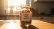 © NE97 - Glass jar filled with colorful paper stars and Love You Mom label on sunlit wooden table, heartwarming handmade Mother's Day gift, DIY present in warm golden hour lighting.