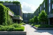 © miss irine - Modern building architecture integrates vertical gardens, green rooftop. Plants cover concrete structure, creating eco friendly urban landscape. Sustainable design shows nature, building harmony.