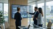 © William - Business team analyzing smart building energy management data on large screen, corporate sustainability and carbon footprint reduction strategy