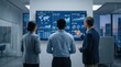 © Haruto - Team reviewing global market forecast and AI investment analysis on large digital screen, business meeting, financial data visualization, corporate strategy discussion, supply