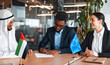 © Valerii Apetroaiei - Diplomatic negotiations between countries in the office