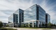 © Arkam - Striking modern glass office building with a reflective facade and multiple floors, set against a bright sky, embodying contemporary corporate architecture and urban development