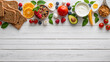 © bephoto - 白木の背景に朝食食材を並べたヘルシーな料理写真