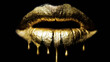 © Bonsales - Golden lips dripping liquid paint, showcasing a luxurious beauty concept with high contrast on black background