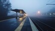 © Domurigu - Empty railway station platform in thick fog with warm lights