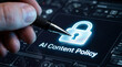 © Naret - Ai content policy lock compliance hand pen on digital screen