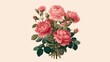 © Harry - A beautiful vintage illustration of a lush bouquet of pink roses and green leaves on a simple background.