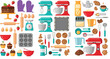 © MdNazmul - Baking and kitchen tools cartoon set with mixer oven cookies ingredients and pastry equipment vector illustration