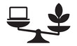 © MDAREFIN - Balance scale comparing laptop and plant silhouette with weighing comparison technology illustration business decision strategy environment