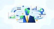 © Rosit12 - Abstract illustration of a business person surrounded by data charts and graphs.