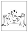© Vect Village - Wild animal cute bear sleeping in swing black outline vector coloring page for children