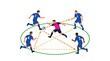 © Lavely Akter - Football players practicing rondo drill in circle with numbered uniforms showing tactical movement and ball possession.